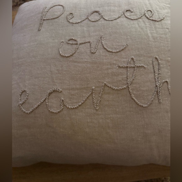Threshold Peace On Earth Linen Holiday Throw Pillow 20” X 20” Cream - Picture 3 of 8